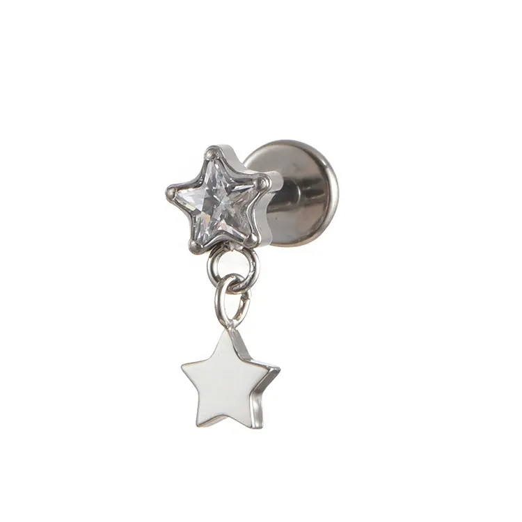 Fuxuan ASTM F136 Titanium Zircão Estrela com Estrela Plain Hanging Tragus Helix Orelha Piercing