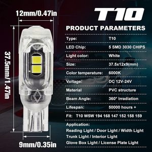 12v LED T10 W5W aydınlatma iç kama genişliği kuyruk lambası yan marker t10 led canbus ampul lisans lambası araba led ışık ampuller - Product Image 3