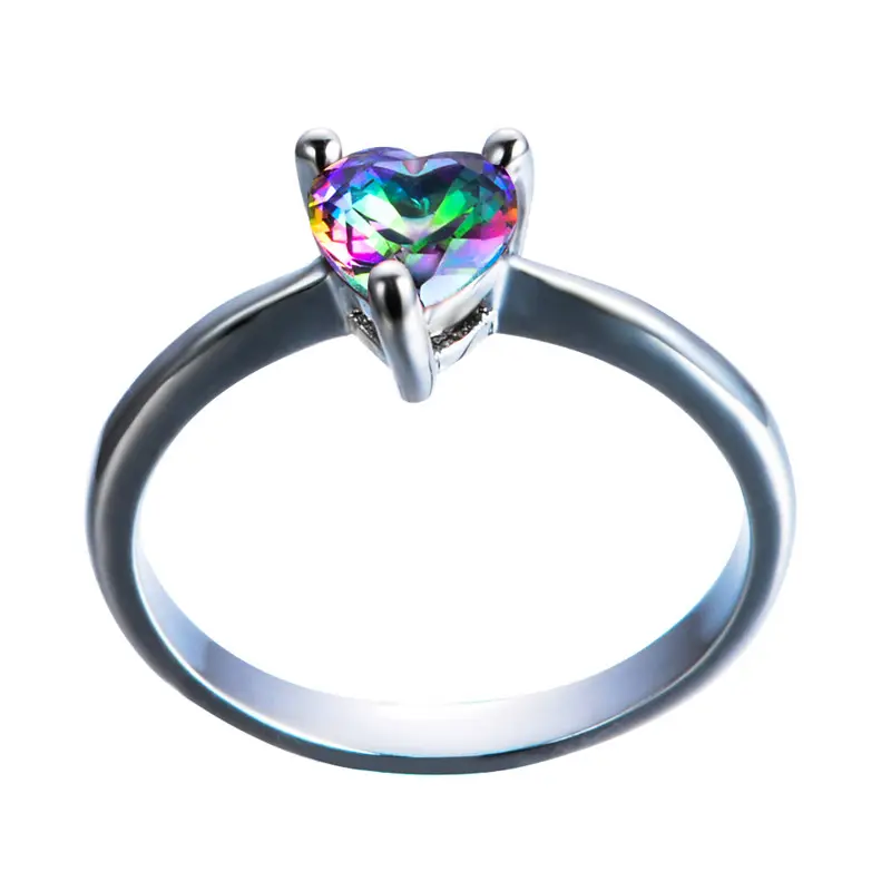 Minimalista Feminino Íris Pedra de Cristal Anéis de Casamento Para As Mulheres Jóias Charme 925 Prata Fina Simples Amor Do Coração do Anel de Noivado