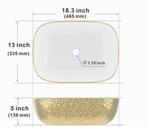 豪华金色矩形陶瓷艺术洗手盆柜台上方小型浴室水槽 - Product Image 3