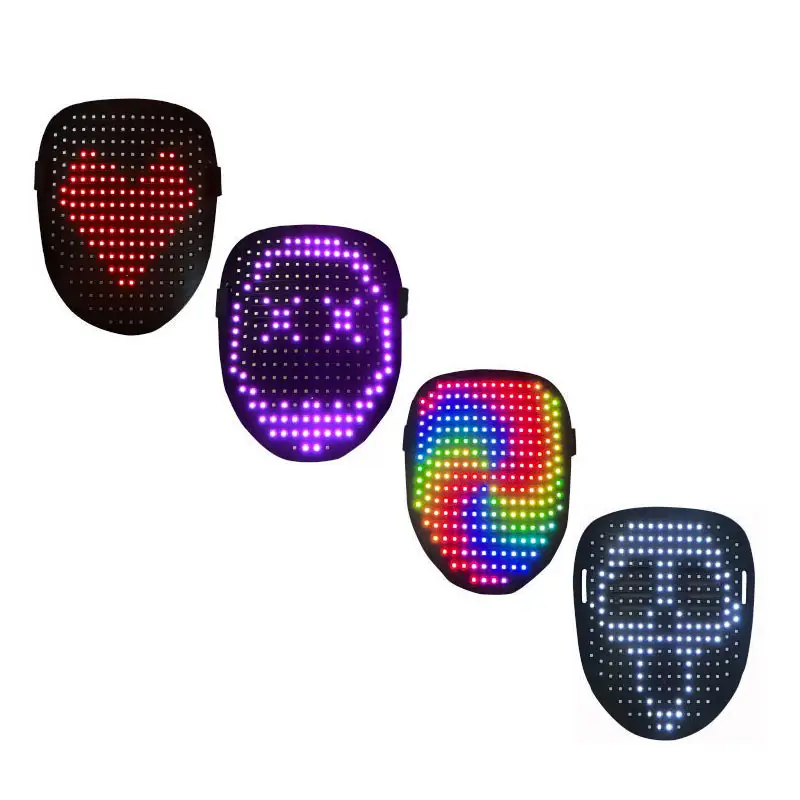 Máscara brillante de cara completa programable por LED, Control por aplicación, para fiesta de cosplay de HALLOWEEN, recargable con bluetooth, wifi, Sensor de gestos