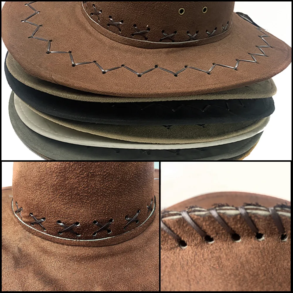 Fabrikgroßhändler brauner Strohhut Herren individuelle Cowboy-Hutte mit verstellbarem Strang
