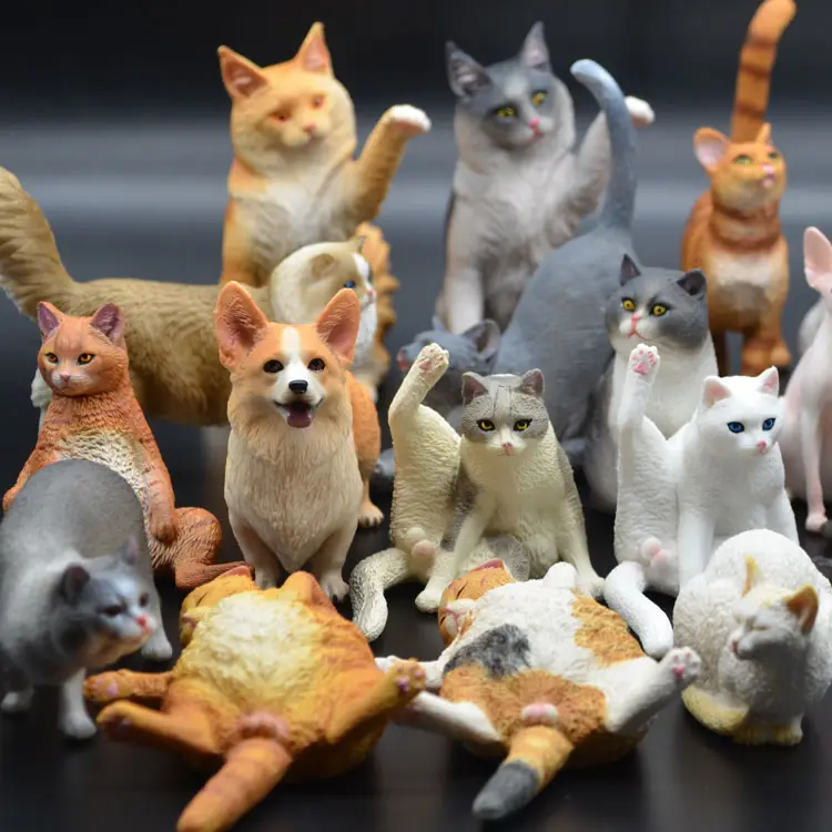 miniature kids toy animas realistic large plastic pvc dog figure white brown yellow grey black cat figurine