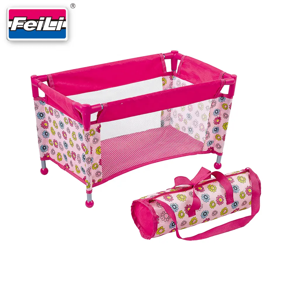 Fei Li giocattoli Custom bambole Del Bambino lettino da viaggio letto con carry bag per i bambini che giocano fit bambole up 18 pollici bambola del metallo box