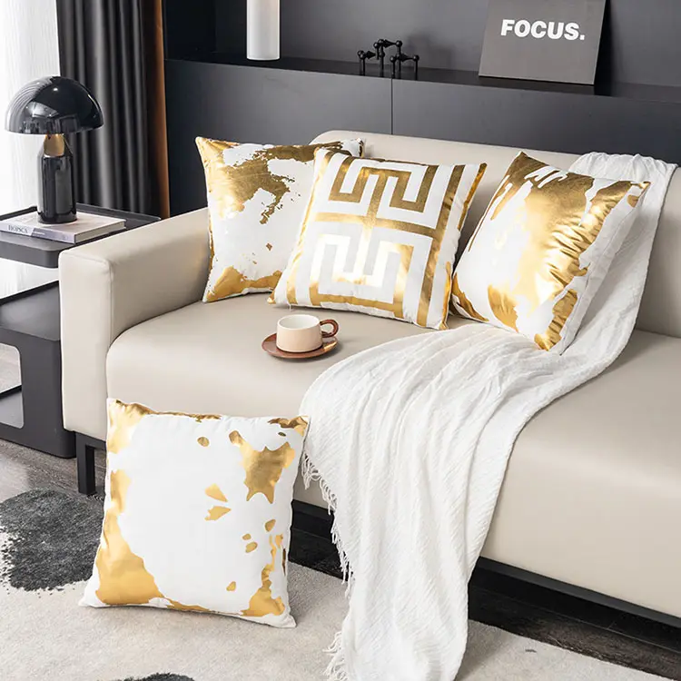Nordic Light Luxury Gold stamping Throw Pillow cover Felpa corta Hogar Sala de estar Dormitorio Sofá Decoración Cojín