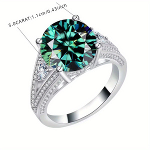Yeşil mozanit elmas 5ct düğün S925 gümüş yönlü moda stil dört yönlü tasarım nişan yüzüğü ile - Product Image 5