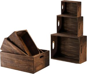Juego al por mayor de 3 cajas de madera, cajas de almacenamiento anidadas de madera rústica con asa para envasar frutas - Product Image 2