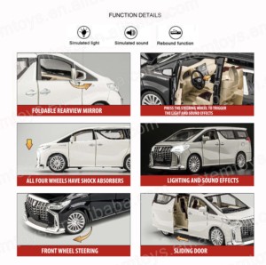 本物のライセンス1:24アルファードキャスティング合金車モデルミニカー光と音の子供がいる金属製のプルバックカーモデル - Product Image 6
