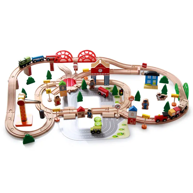 Rompecabezas de 120 piezas para niños, juguetes de pista de tren pequeño de madera de haya, Thomas