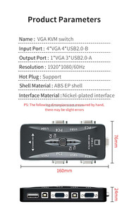 4 Port <strong>Kvm</strong> <strong>Switch</strong> USB 2.0 VGA Splitter Printer Mouse Keyboard Pendrive Share Switcher 1920*1440 VGA <strong>Switch</strong> Box Adapter