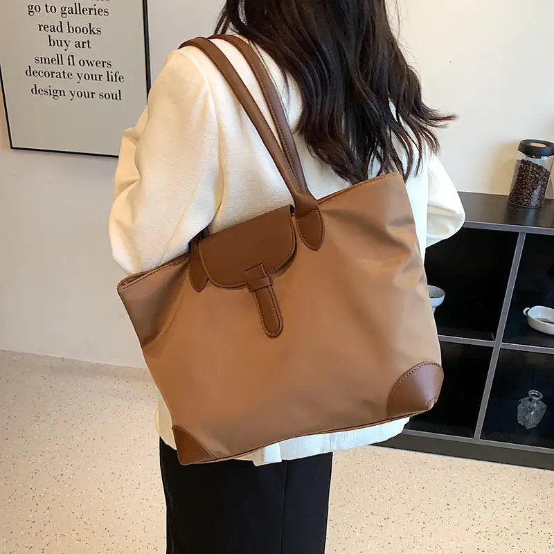 2024 new designer large shopping bags women handbags ladies tote foldable female hand bags shoulder nylon bag with PU leather