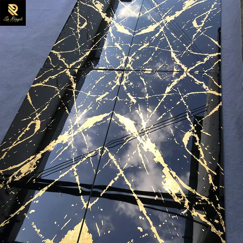 פושאן שחור זהב יוקרה פנים מקלחת אריחי קיר מראה מלוטש קישוט אמבטיה קרמיקה איטלקית אריח השיש