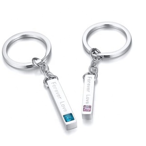 Türük Aceon paslanmaz çelik kare Birthstone içine Set 4D taraflı dikdörtgen kalın Bar zincir bağlantı sonsuza aşk anahtarlık - Product Image 3