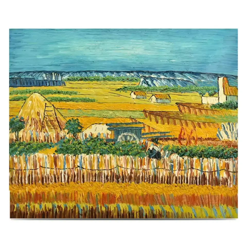 ציור שמן בעבודת יד אמנות קנבס המתארת את חיי הכפר הסתיו של וינסנט ואן גוך ונוף שדות החיטה