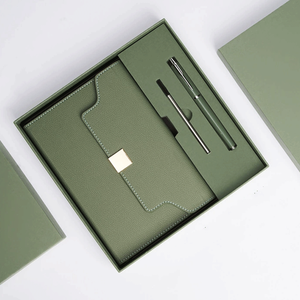 Juego de regalo de libros de notas A5 simples y elegantes de gama alta, cuaderno de cuero de negocios con logotipo personalizable con caja y bolígrafo, Bloc de notas
