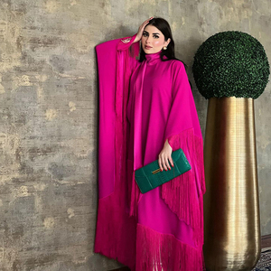 Orta doğu Kaftan Abaya kadınlar müslüman elbise arap Dubai yarasa kollu püsküller büyük salıncak mütevazı parti Kaftan elbiseler