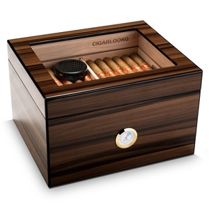 Cigarloong yüksek kalite klasik büyük kapasiteli doğal renk sedir ağacı higrometre ve yuvarlak nemlendirici ile neme - Product Image 1