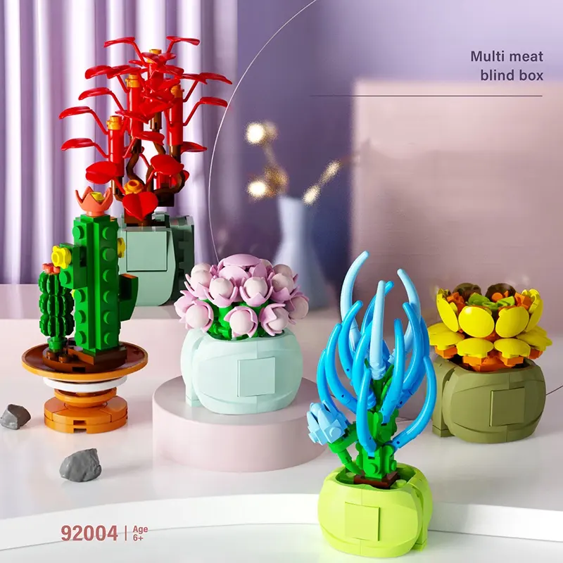 Offre Spéciale blocs de construction MINI bonsaï aveugle viande plantes boîte modèle Cactus ensembles briques enfants jouets cadeaux Rose tournesol 28 Style
