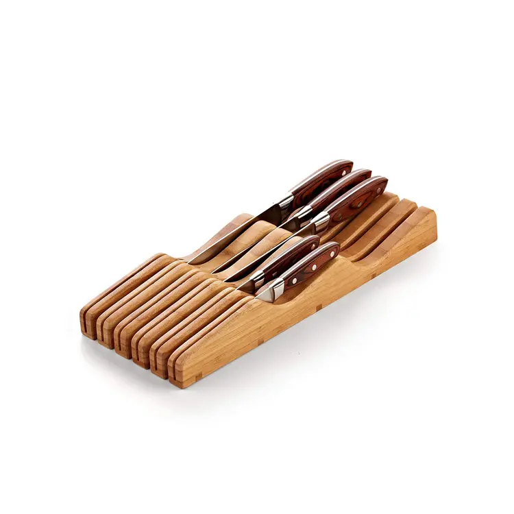 Wholesale Kitchen Large Detachable Cutlery Storage Rack Drawer Cutlery Organizer Bamboo Knife Rack