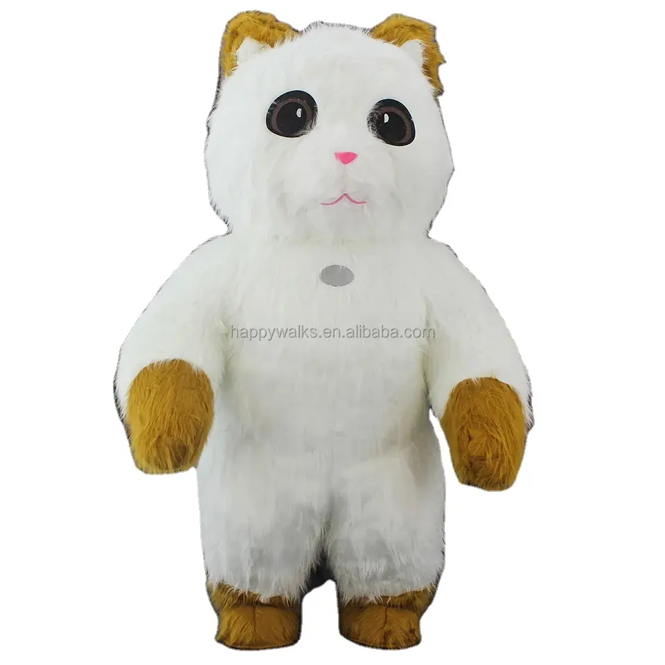 HAPPY WALK 2023 gato blanco personalizado Cosplay disfraz de mascota que camina de alta calidad disfraces de mascota inflables de animales para gran oferta