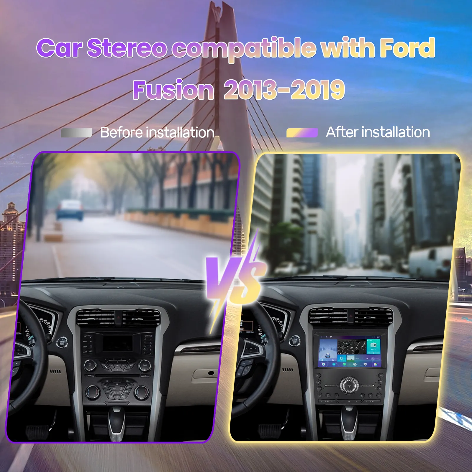 Simples e macio sistema de navegação 2 din, rádio estéreo com tela sensível ao toque para carros, rádio Android, DVD player para Ford Fusion 2013-2019