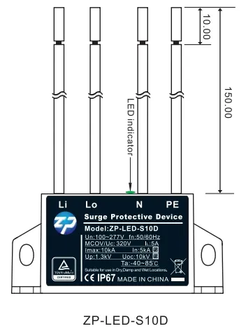 Mini impermeable Ip67 Protector contra sobretensiones Pararrayos para luz de calle Led