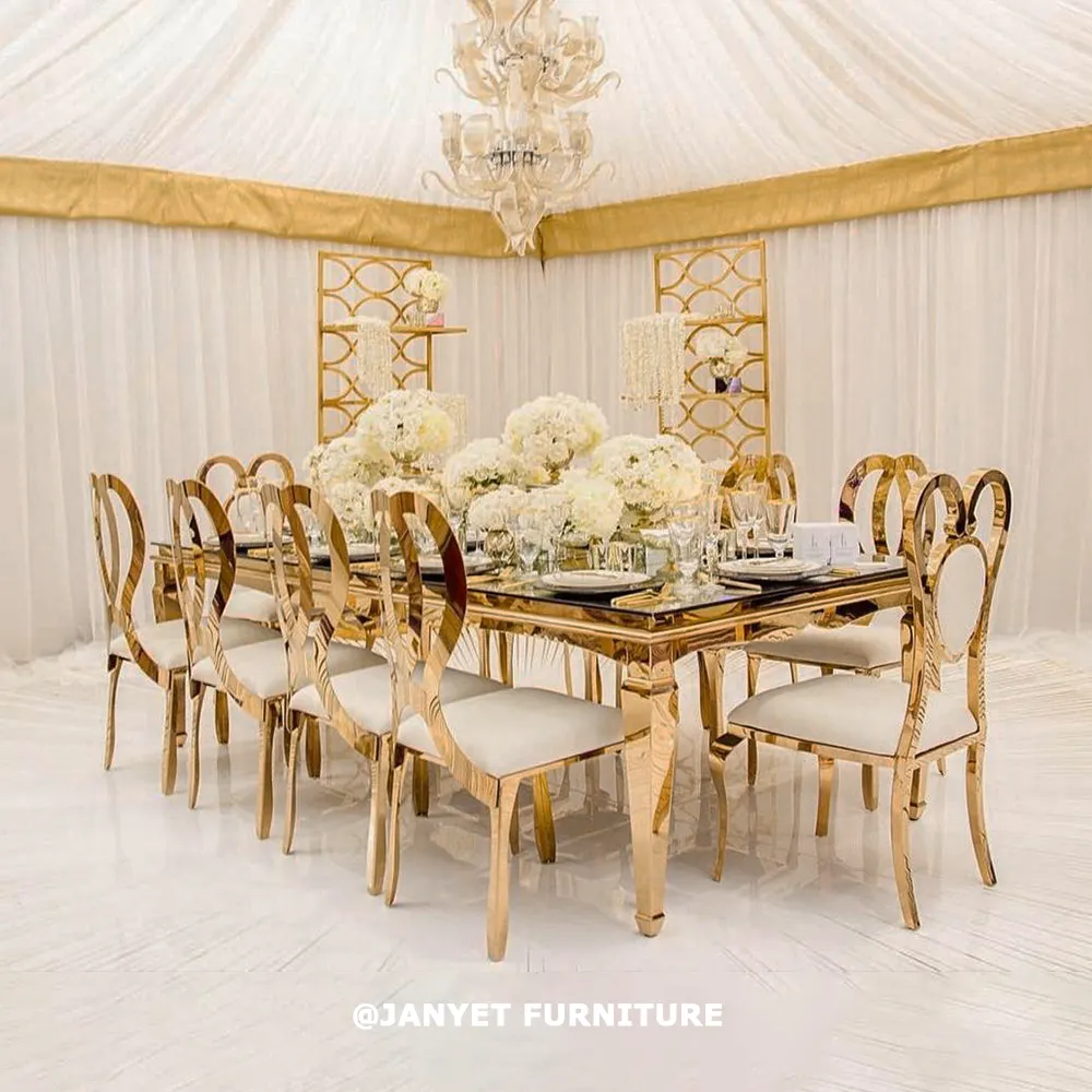 Tables et chaises dorées pour événements Salle de banquet de mariage de luxe