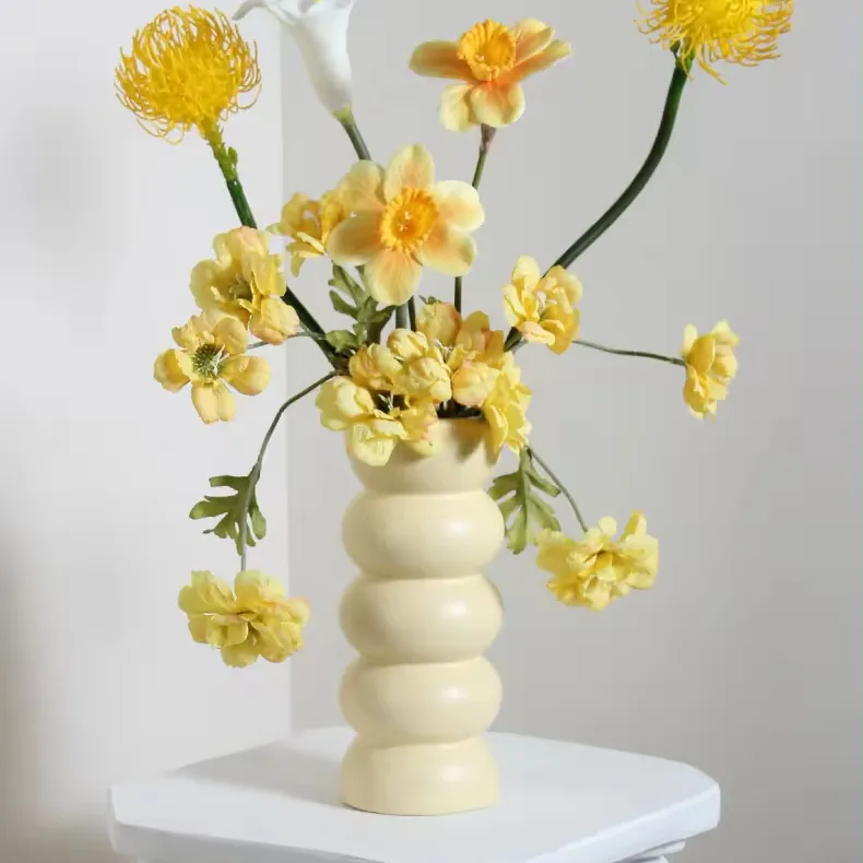 Jarrón de cerámica de calabaza de azúcar de porcelana de alto cilindro blanco crema minimalista