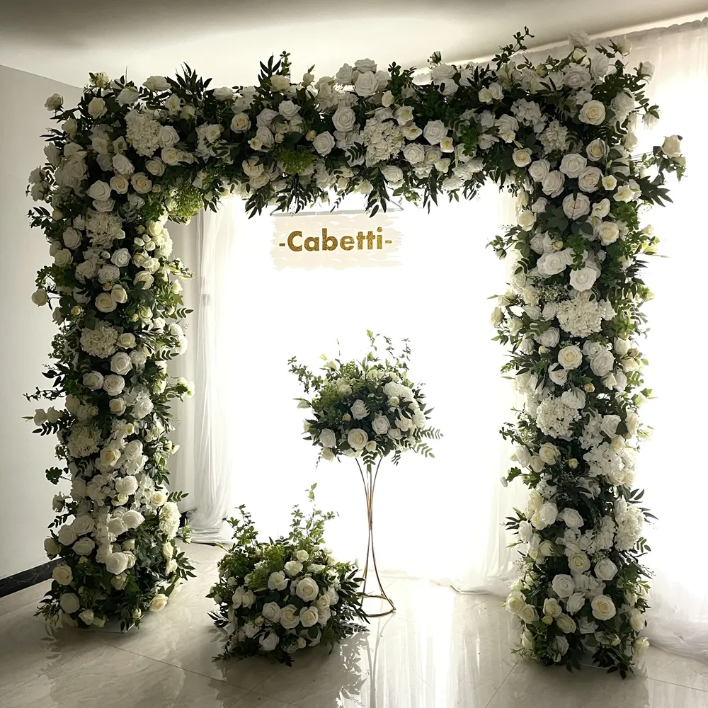 أو قوس زفاف وردي صناعي أبيض وأخضر قوس معدني للزهرة لخلفية الزفاف طوق زهور