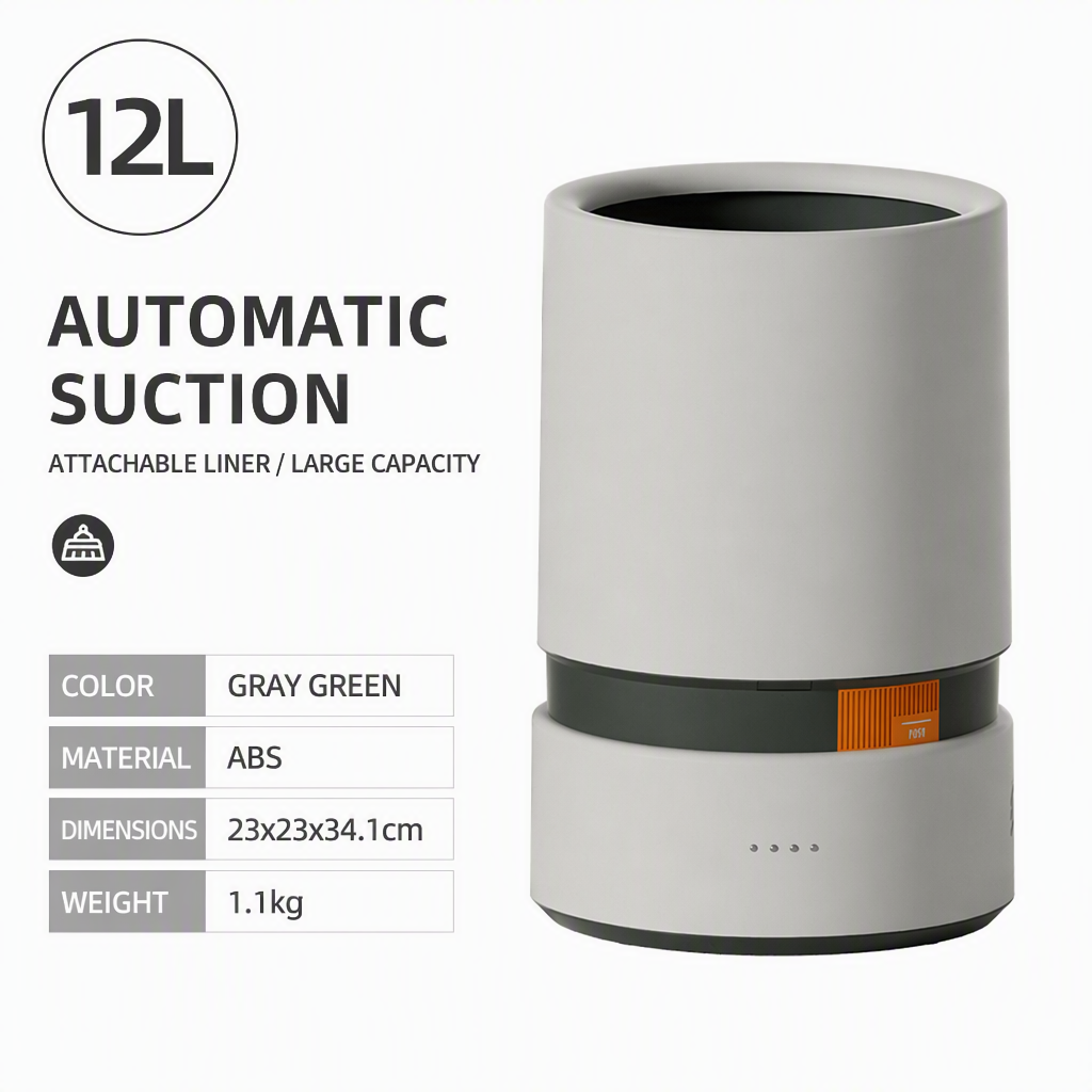 12l gray green round trash can-automatic bag laying-ambient