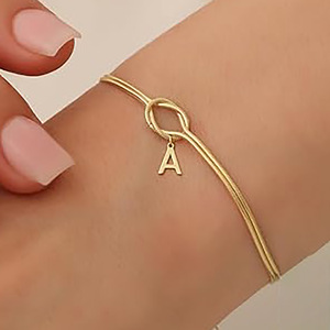Simple New Stainless Steel &amp; 18K Gold Beaded Bracelet with A-Z Letter Charm Adjustable Knot Trendy Style for Women Men <strong>Couples</strong> - Product Image 2