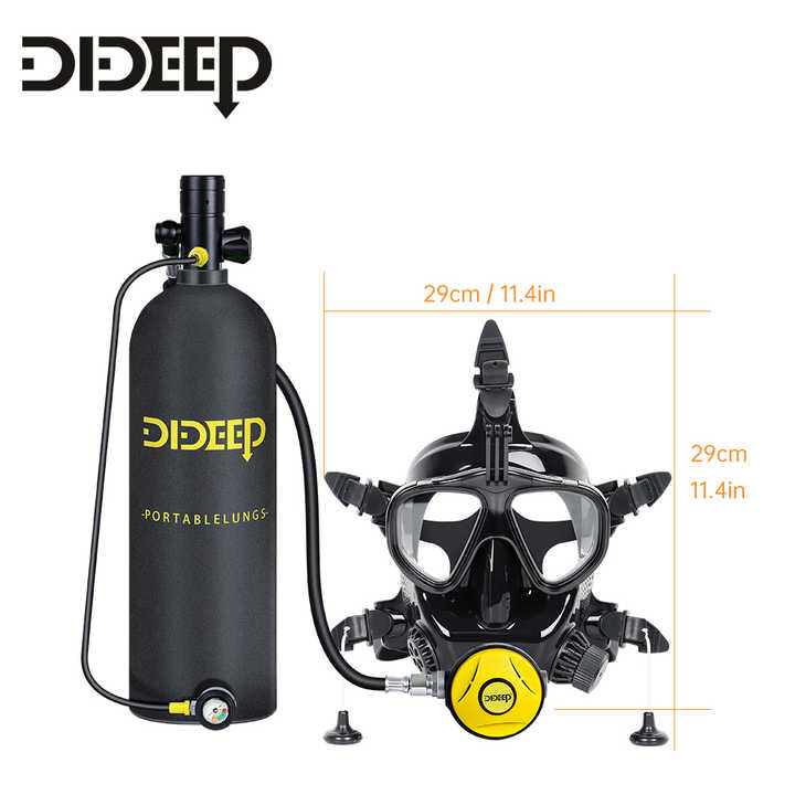 Portable 1L Carbon Fiber Aluminium Diving Lung Tank with High Pressure DOT Certified Oxygen Scuba Diving Includes Diving Mask