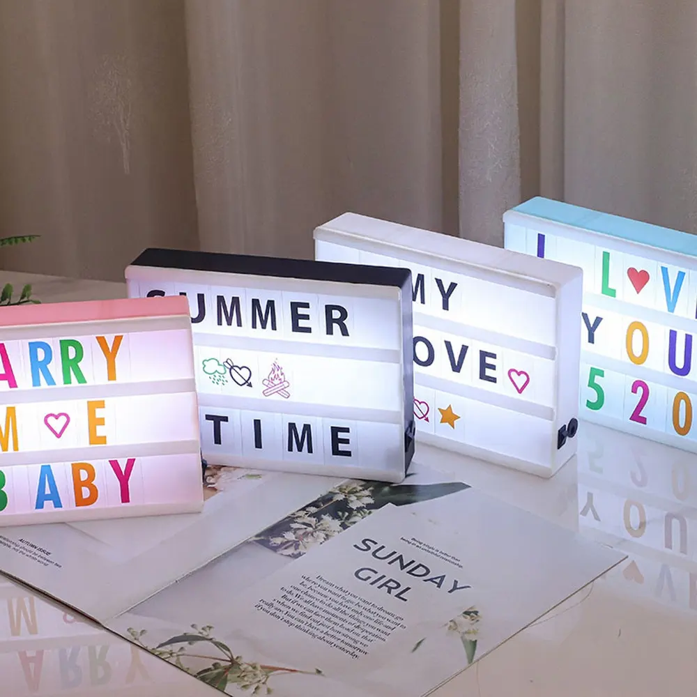 Caja de luz creativa para cine, tablero de mensajes A4, A5, A6, lámpara de letras alimentada por USB para publicidad de boda