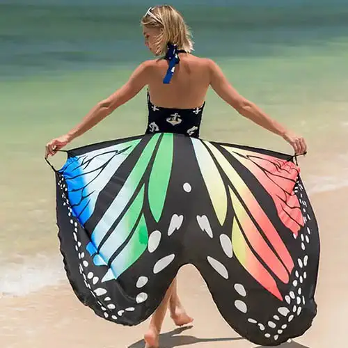 新しいセクシーなワンピースの女性が日焼け止めのためのショールビーチラップスカート水着バタフライフローラルプリントラップドレスをカバーします