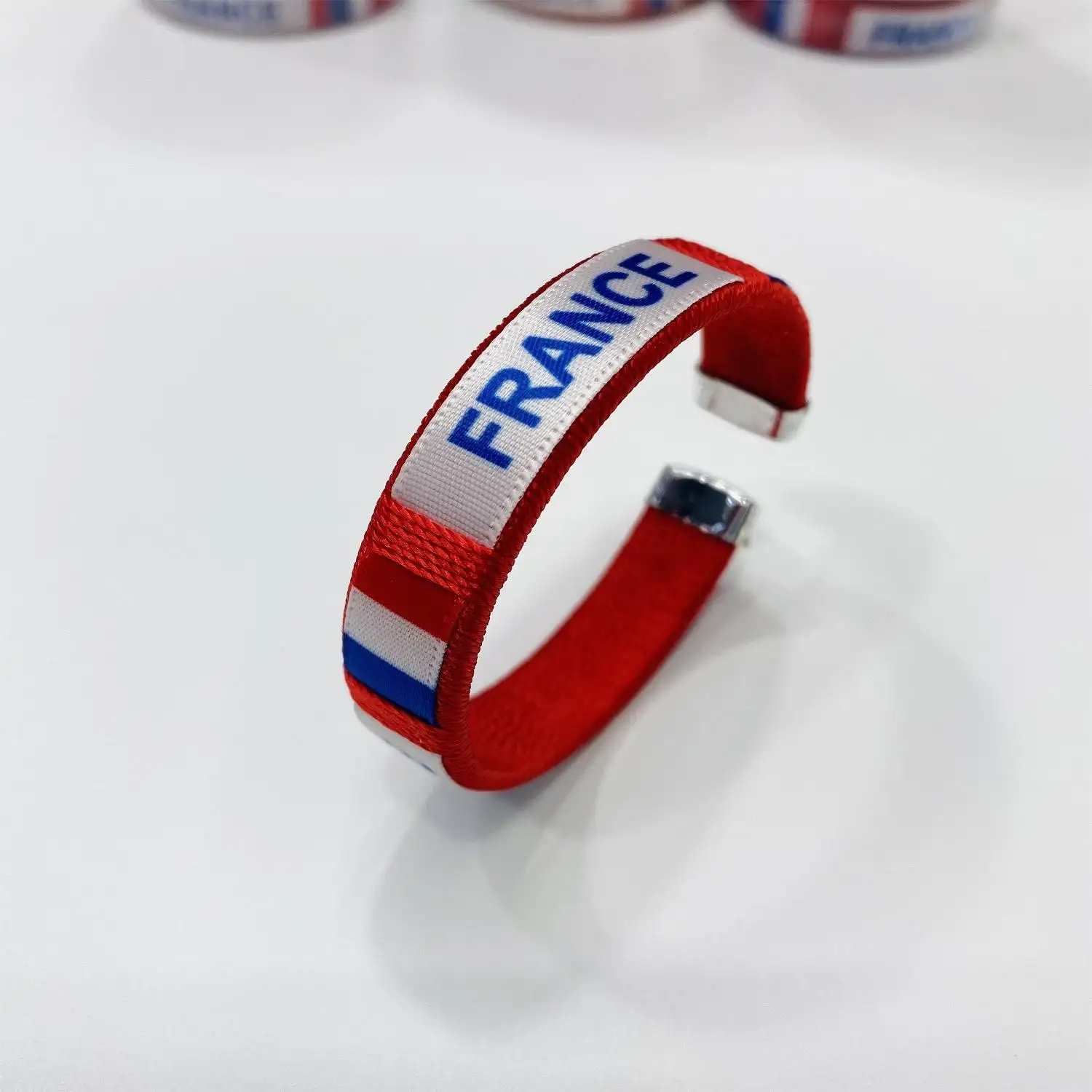 In Stock C-shaped Bracelets The World Cup French FRANCE National Flag pattern Red Woven Bracelets Wristbands Gifts Wholesale