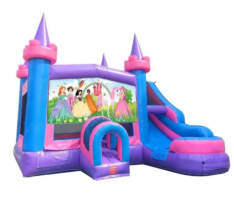 Lâu Đài Màu Hồng Trượt Nước Inflatable Bouncer Với Quạt Gió Và Công Chúa Nghệ Thuật Bảng Điều Khiển