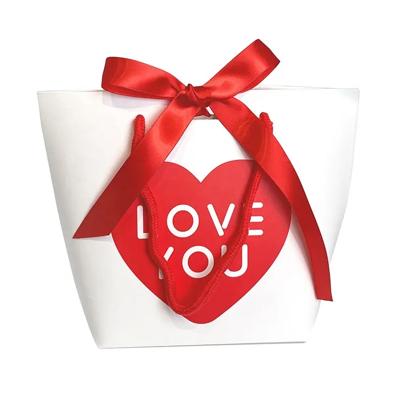 Paper Shopping Bag Custom Logo Love You Heart Sweet Luxury White Kraft Gift Paper Bag For Valentine's Mothers Day