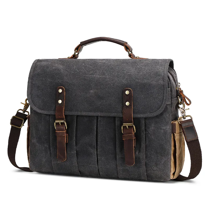 Nerlion In Stock Retro Vintage Travel Men 15 Inch Washed Thick Canvas Shoulder Cross Body Causal Laptop Messenger Bag Briefcase