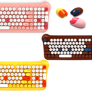 Lindo juego de teclado y mouse inalámbricos Bluetooth de 2,4 GHz con tecla redonda, combinación de teclado y mouse inalámbricos, portátil rosa - Product Image 5