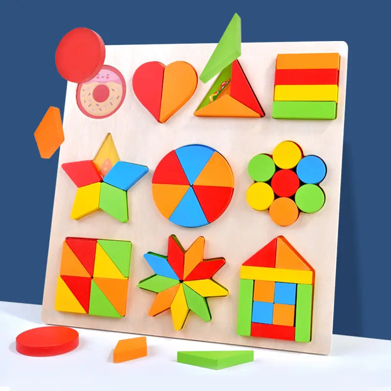 Nieuw Binnen Montessori Houten Patroonblok Regenboog Geometrische Vorm Matching Board Kleur Cognitie Educatieve Puzzel