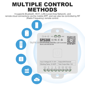 SP530E Controlador LED Todo en Uno Lote Wifi Alexa Google Home 5CH PWM SPI WS2811 WS2812B SK6812 FCOB Controlador de Tira de Luz LED - Product Image 6