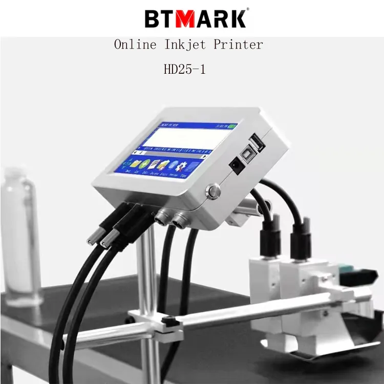 طابعة نافثة للحبر صناعية جديدة تلقائية سريعة على الإنترنت لبيانات الوقت والتاريخ وشعار الباركود على الزجاجات والصناديق الورقية