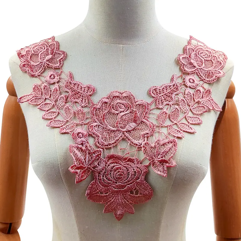 Custom Design Fashion collare pettorale fai da te poliestere solubile in acqua fiori 3d ricamo pizzo Applique patch scava fuori il collo del petto