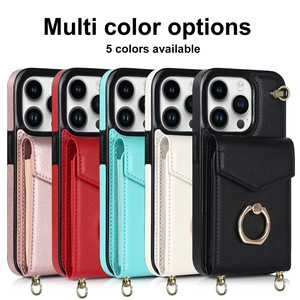 IPhoneユーティリティ卸売ウォレットカスタム電話ケースショルダーストラップ用ウォレット機能スリムバックカバー付き