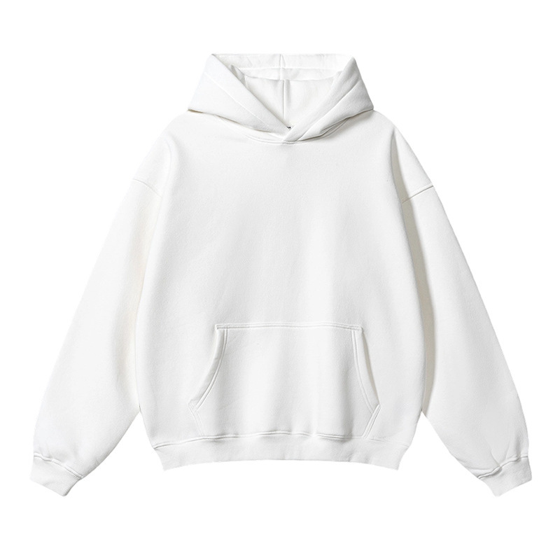 White fleece-lined v-neck with no hood and drawstring