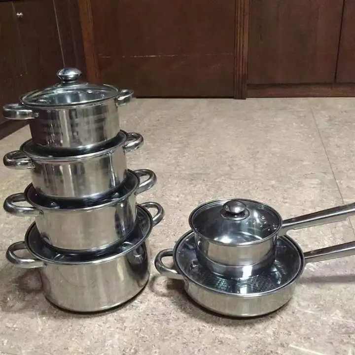 Conjunto de panelas e frigideiras de aço inoxidável antiaderente 12 peças de fábrica profissional