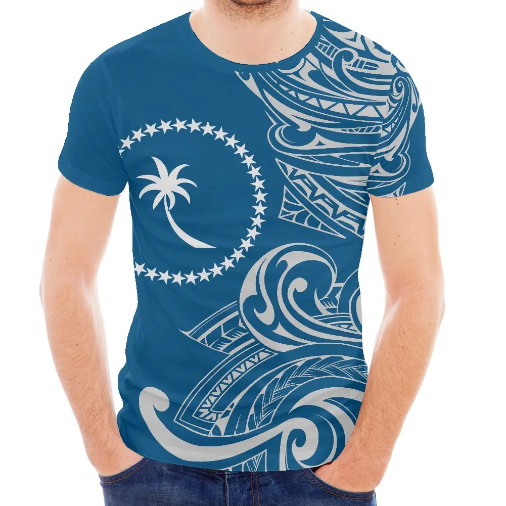 4XL Blauw En Wit Polynesische Tribal T-shirt Man Chuuk Eilanden T-shirt Custom Logo Hoge Kwaliteit Korte Mouw Mannen Oversize-T-shirt