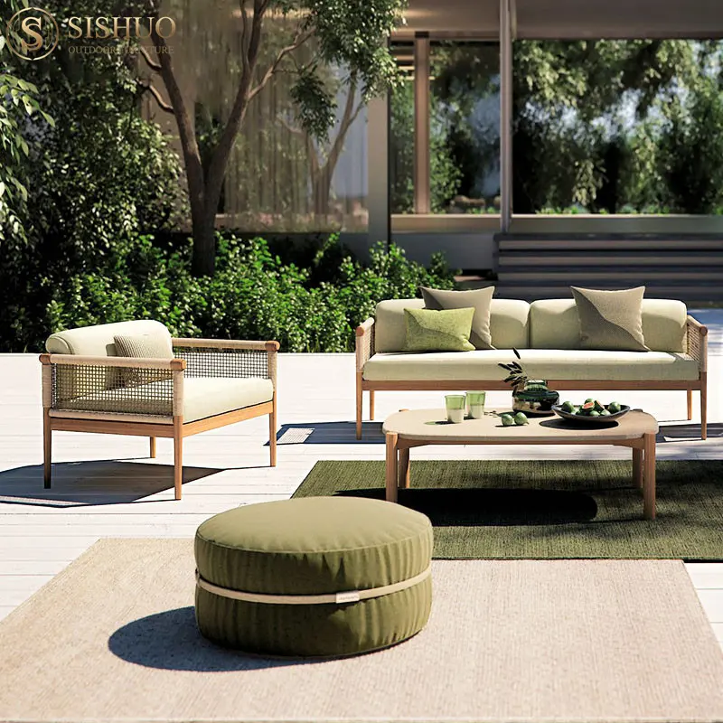 Factory Luxury Designs Wicker Outdoor Furniture All Weather Modern Solid Teak Wood Garden Sofa Set