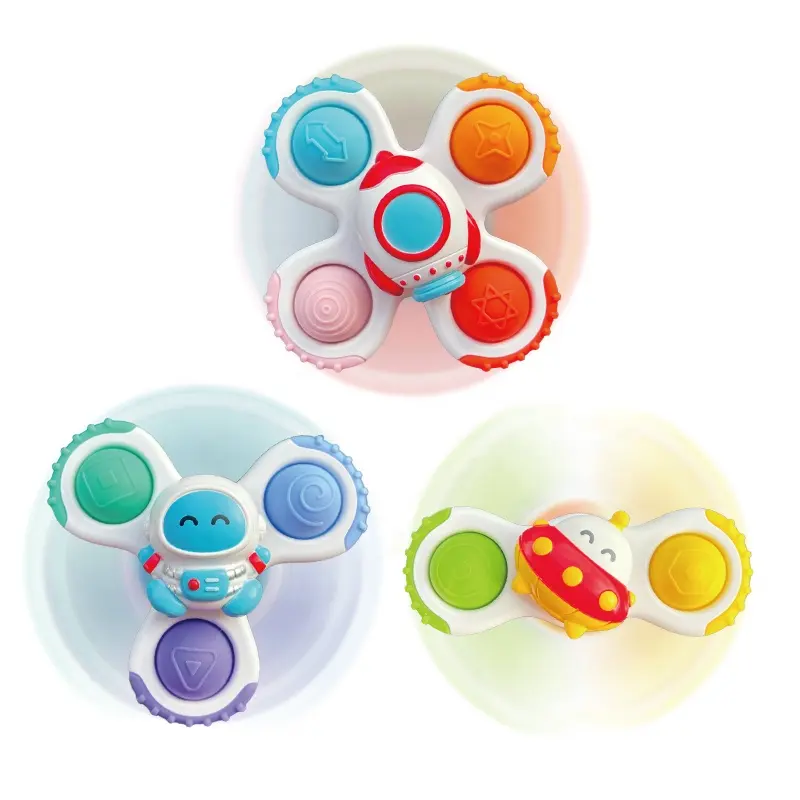 CPC jouets pour bébé 1 an 3 pièces toupie en plastique bébé Fidget Spinner jouets d'aspiration pour chaise haute