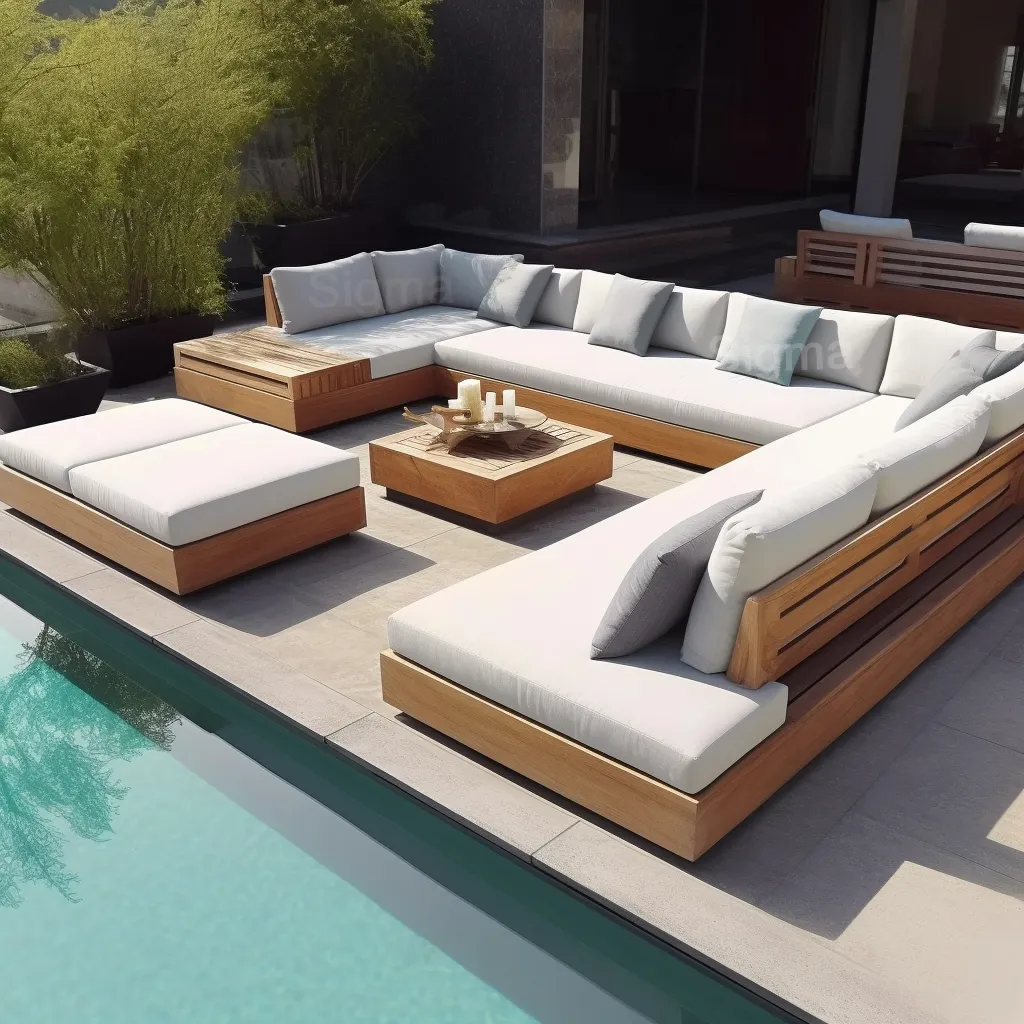 New arrival Modern design outdoor teak sofa combination Modern Teak Patio garden sofas set waterproof Villa furniture